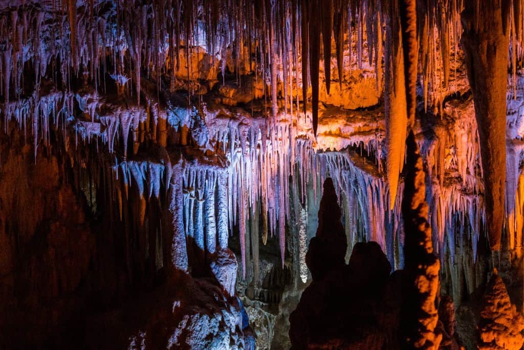 Stalactites in a cave.