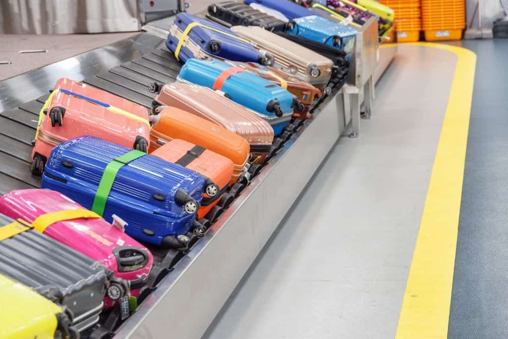luggage on a baggage carousel