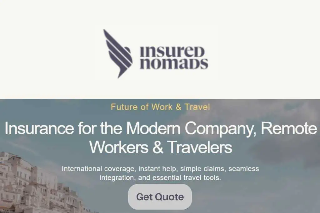 Insured Nomads logo with text, "Insurance for the modern company, remote workers and travelers."