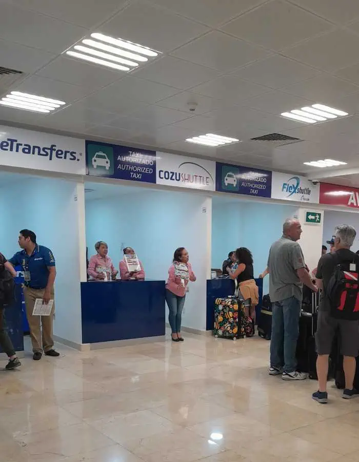 Shuttle booths at the airport in Cozumel.