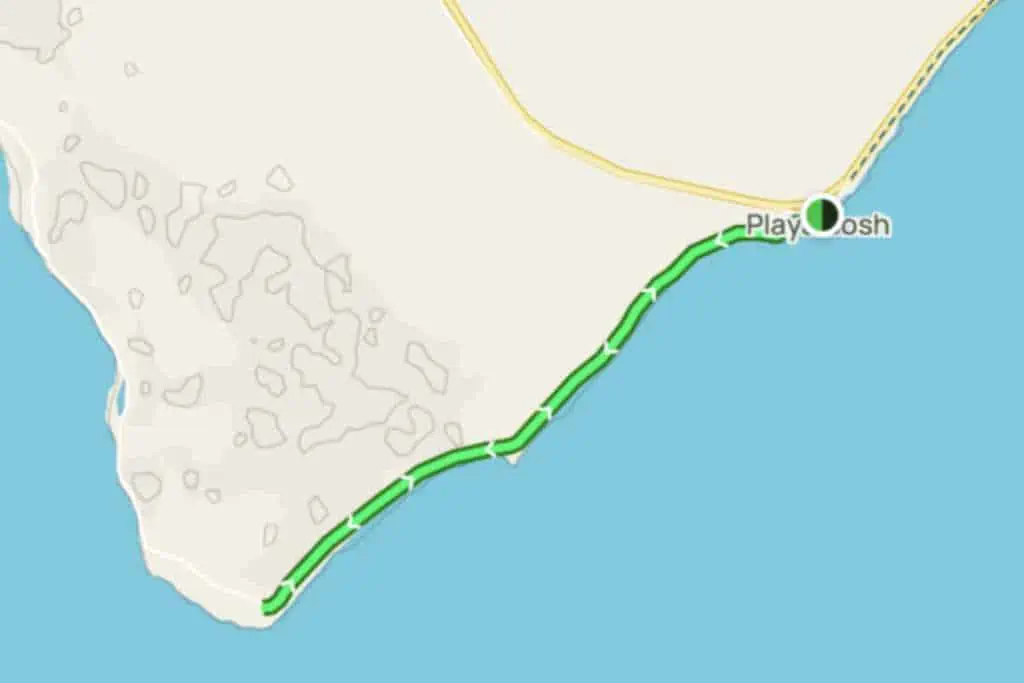 Map of Cozumel showing the location of bosh Beach to Celarain Lighthouse hike