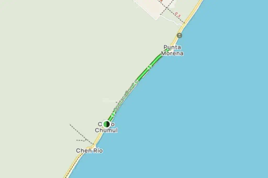Map of Cozumel showing the location of Cerro Chumul to Punta Morena hike