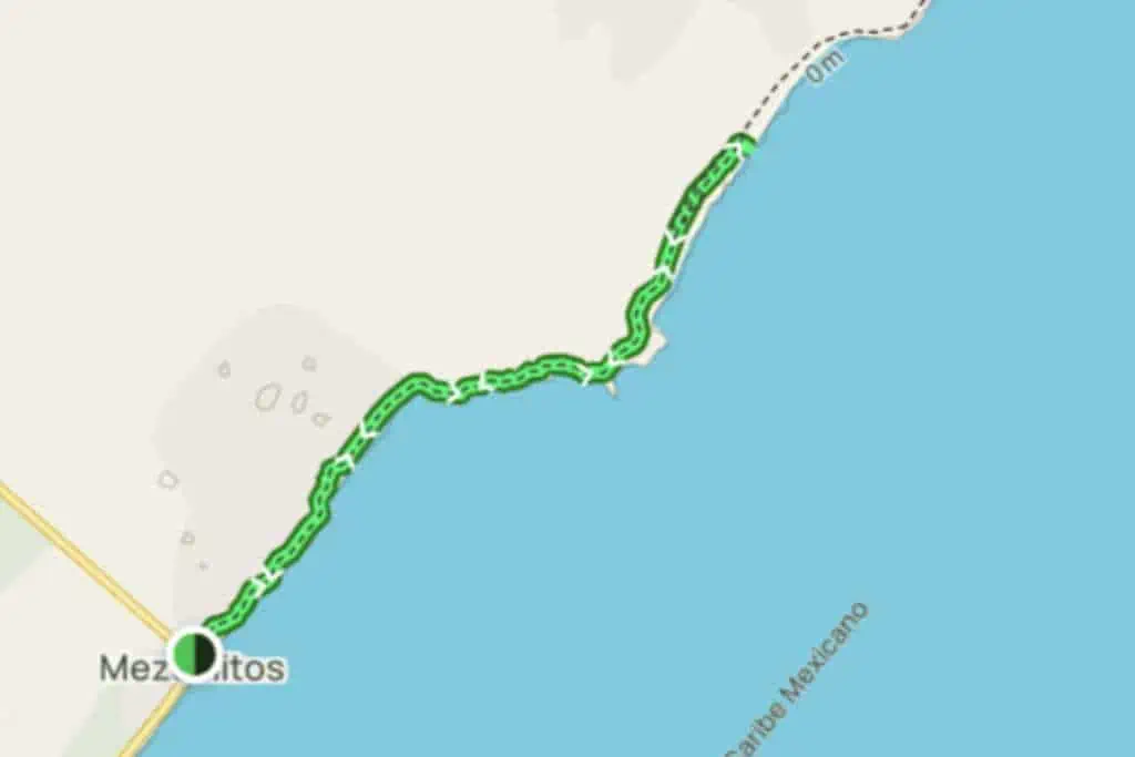 Map of Cozumel showing the location of Mezcalitos to Playa Ipalbarco hike