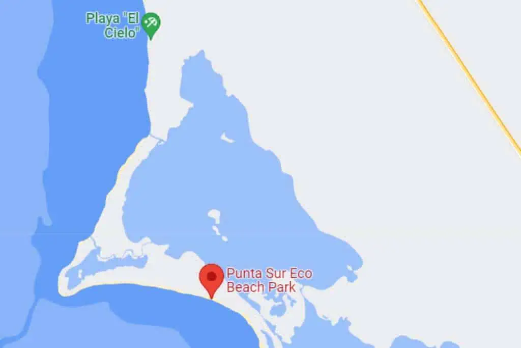 Map of Cozumel showing the location of Punta Sur
