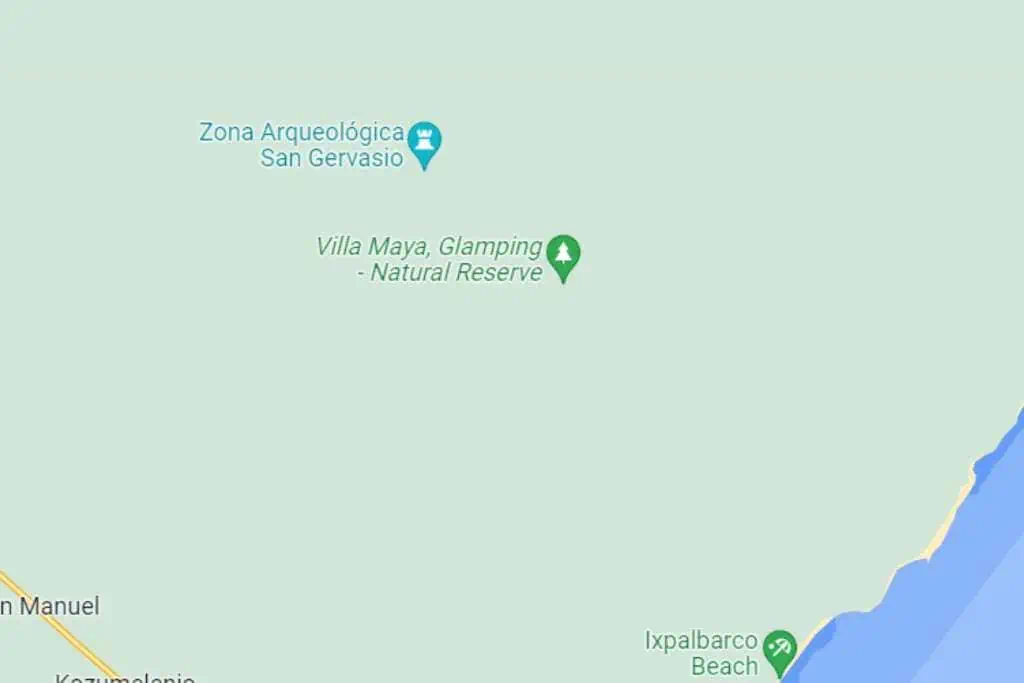 Map of Cozumel showing the location of Villa Maya Nature Preserve