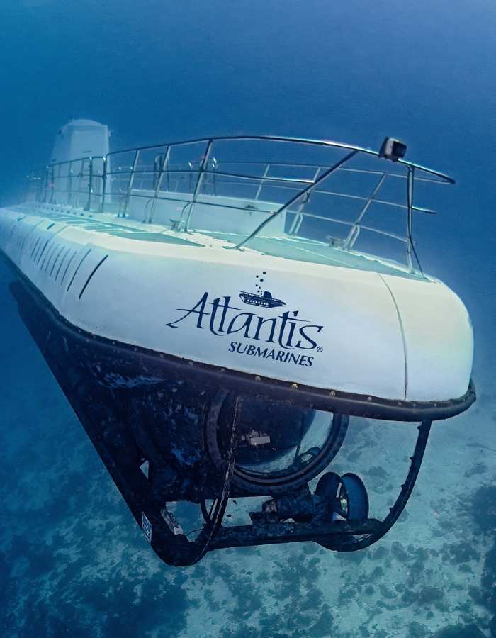 A view of the Atlantis submarine beneath the surface of the water.