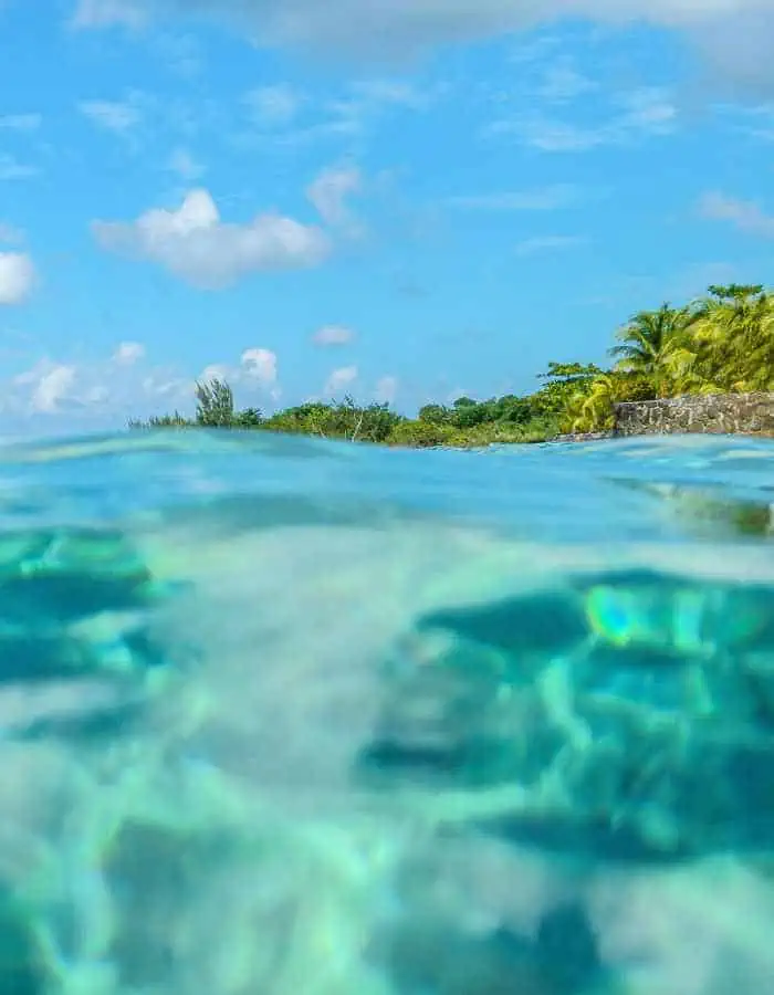 The clear water of the Caribbean Sea.